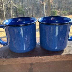 Two CYRK Blue Speckled Coffee/Soup Stoneware Mugs